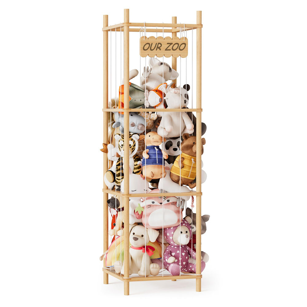 SpaceAid stuffed animal storage organizer showing large capacity for plush toys in a playroom.