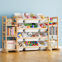 SpaceAid toy storage organizer six shelves twelve bins in white for tidy playrooms.