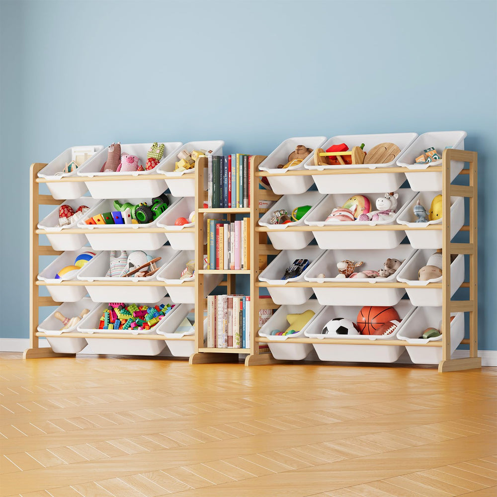 SpaceAid large toy storage organizer with 24 bins and three shelves keeps playroom tidy.