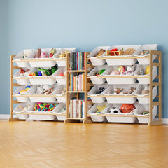 SpaceAid large toy storage organizer with 24 bins and three shelves keeps playroom tidy.