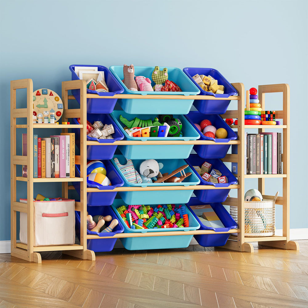 SpaceAid toy storage organizer with 6 shelves and 12 bins keeps playrooms tidy and accessible.