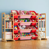 SpaceAid toy storage organizer with six shelves in a warm wood frame for organized playrooms.