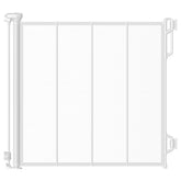 Spaceany reinforced retractable gate at doorway extended for wide openings and safety.