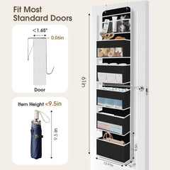 SpaceHacks 6-Tier Door Organizer mounted on door showing space-saving design