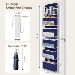 SpaceHacks door organizer hanging on a door with sturdy hooks.