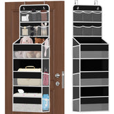 SpaceHacks over-the-door organizer with mesh pockets for visible cosmetics and small items