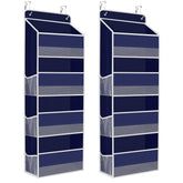 SpaceHacks over-the-door organizer blue front view with clear window for quick lookup.