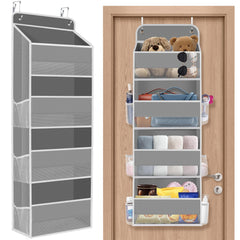 SpaceHacks over-the-door organizer with clear window for quick item discovery.