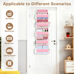 SpaceWhisper over the door organizer pink side pockets for quick toiletries storage