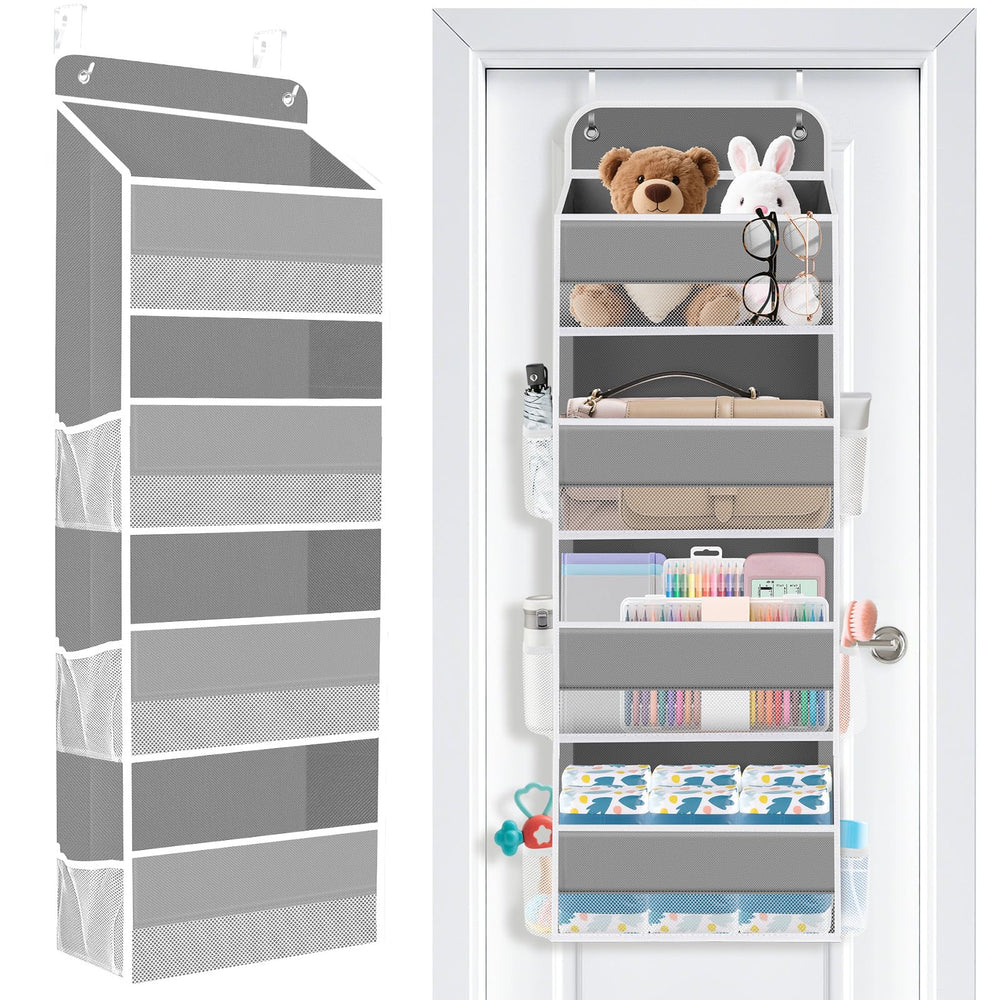 SpaceWhisper Over the Door Organizer with four large compartments for easy access to essentials.