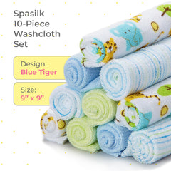 Spasilk washcloths with cheerful multicolor prints brighten daily baths and cleanups.