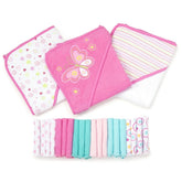 Spasilk pink butterfly hooded towel set keeps baby warm and dry after bath