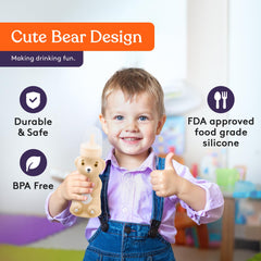 Special Supplies Honey Bear Drink Cup lid prevents leaks during travel.
