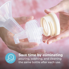 Spectra bottle adapter in use, pumping directly into a narrow bottle