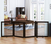 Spirich 96-inch extra-wide gate in espresso, front view for doorway versatility and pet containment.