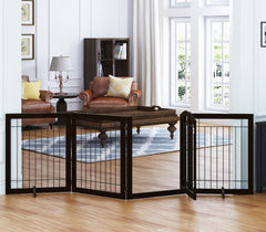 Spirich 96-inch extra-wide gate in espresso, front view for doorway versatility and pet containment.