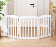 Spirich dog gate indoor in white wood for doorways and stairs