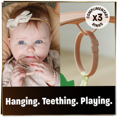 SplashEZ Baby Lounger Camel toy rings enable toy hanging for tummy time and sensory play.