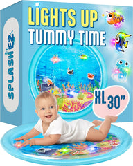 SplashEZ lights-up tummy time water mat with glowing fish for sensory play.