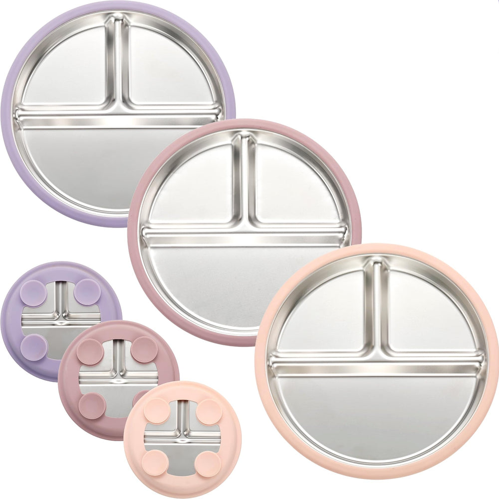 SPMKTQK 3Pack stainless steel kids plates for durable mealtime use