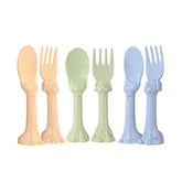 Spoon la la cat-handle blue utensil offers a friendly grip for little eaters.