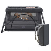Sporary Travel Crib folded compact for easy packing on trips.