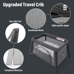 Sporary Travel Crib side mesh door for visibility and care.