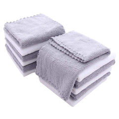 Spotted Play 12-pack baby washcloths in white and gray pack shot for gentle bath time