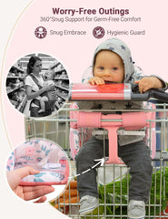 Sprouterie cart cover installed with one hand for quick shopping trips.