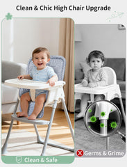 Elastic backing keeps the Sprouterie high chair cover securely in place.