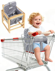 Sprouterie shopping cart cover in dark grey with soft padding for comfy baby seating.