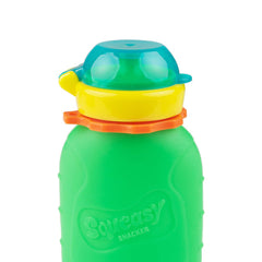 Squeasy Snacker green pouch interior view shows no-spill insert for controlled flow