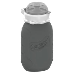 Squeasy Snacker Grey 6 oz pouch for soft foods and liquids, safe and reusable.