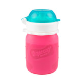 Squeasy Snacker pink pouch top view, ideal for on-the-go snacks