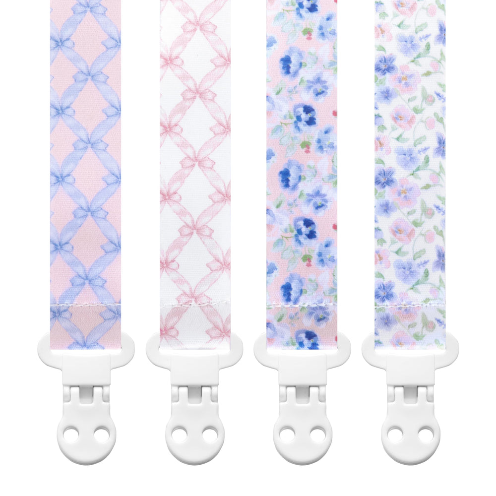 Stadela baby pacifier clip girl 4-pack gift set keeps pacifiers within reach.