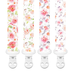 Stadela baby pacifier clip with vintage rose pattern secures pacifier on outfits.