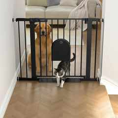 StairsFit gate with bottom cat door demonstrates cat-friendly design for seamless pet flow