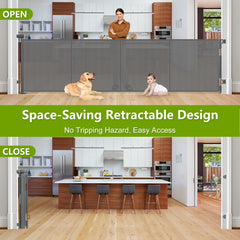 Stcockis gate installed indoors by a doorway highlighting waterproof outdoor use.