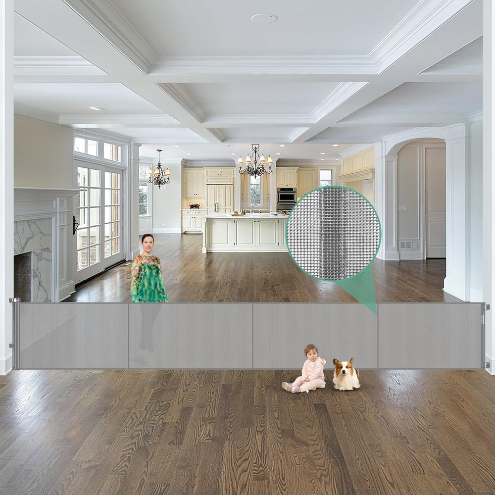 Stcockis reinforced 195inch gate extended for wide openings, keeping children and pets secure.