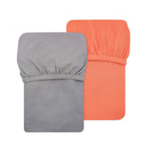 Stellar Kiddos muslin crib sheet in orange gray on standard crib mattress, comfy and breathable.