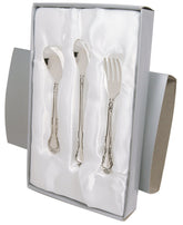 Stephan Baby keepsake 3-piece feeding set with silver plating for timeless mealtime keepsakes.