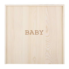 Lid close-up of Stephan Baby keepsake box showing printed baby detail