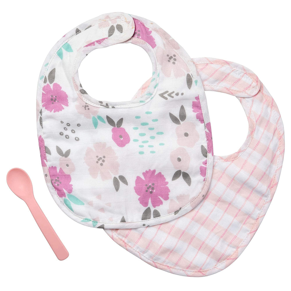 Stephen Joseph Muslin Bib Sets Flower: soft bibs with spoon for easy feeding