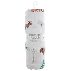 Stephen Joseph muslin blanket used as stroller cover for shade and protection.
