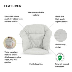 Stokke Clikk Cushion Nordic Grey back view highlighting reversible padding options