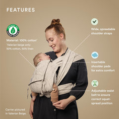 Stokke Limas carrier floral beige back view shows three-carry options for growing babies.