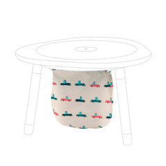 Stokke MuTable Cotton Bag with Cars motif close-up for tidy toy storage.