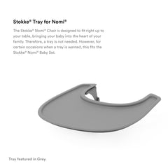 Nomi tray attachment system showing a secure connection to the chair.