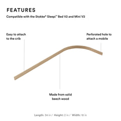 Stokke Sleepi Drape Rod Natural attached to Sleepi Bed V2 with natural beech finish.