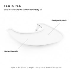 Stokke Tray for Nomi made of dishwasher-safe, food-grade plastic for quick cleanup.